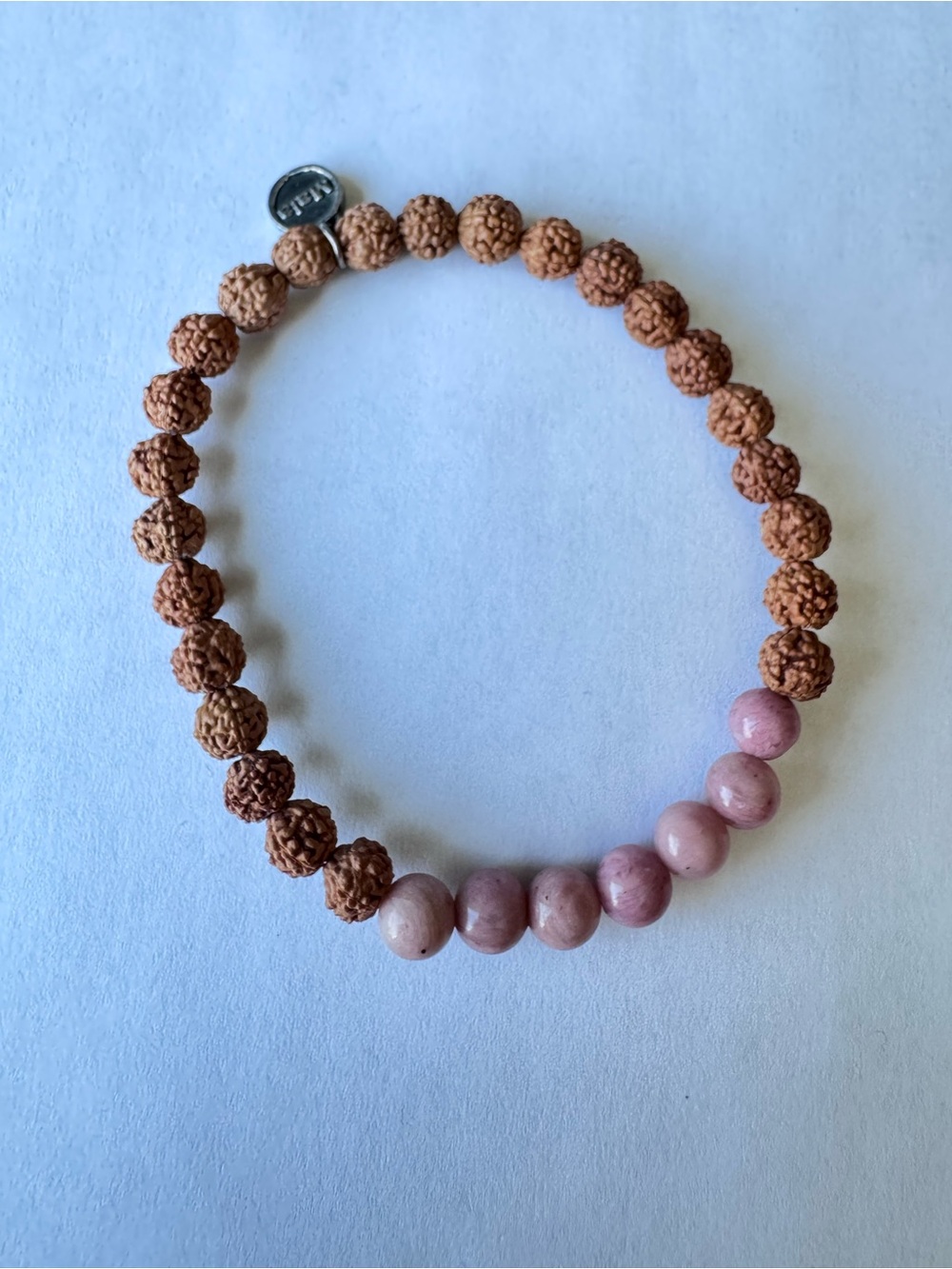 Rudraksha and Pink Rhodonite Stretch Bracelet